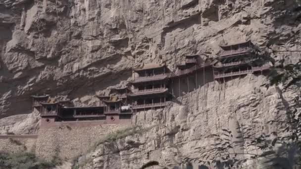 Ханшань Висячий Храм Датуне Китай Широкий Выстрел — стоковое видео