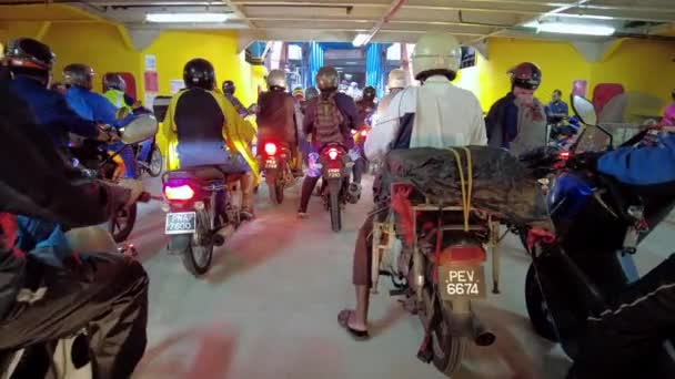 Follow Motorcyclist Disembark Ferry Jetty Terminal — Stock Video