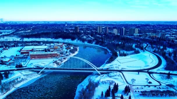 Pájaros Voladores Aéreos Invierno Vista Muñeca Rodar Sobre Puente Arco — Vídeo de stock