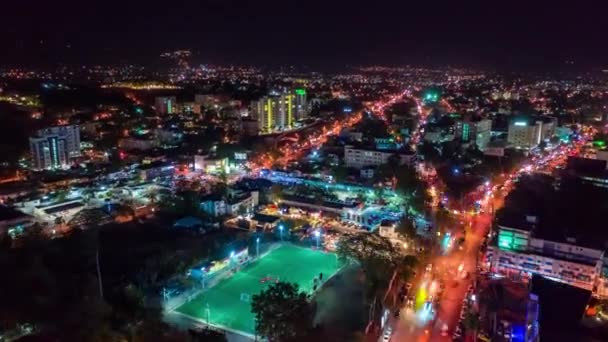 Zeitraffer Von Santiago Los Caballeros Nachts Beleuchtet Luftaufnahme — Stockvideo