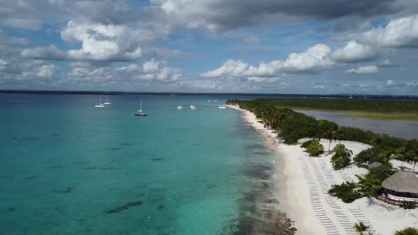 多米尼加共和国拉罗马纳 加泰罗尼亚岛海岸线上空的空中飞回 — 图库视频影像
