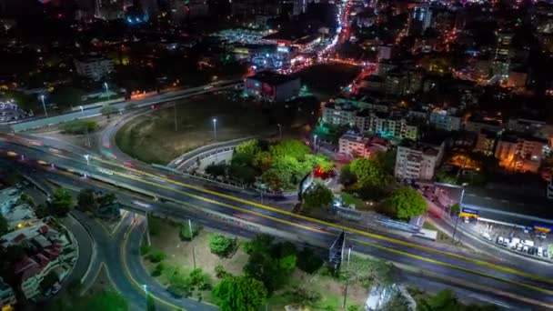 Santiago Los Caballeros Şehrinin Gece Vakti Aşırı Hızlanma Zamanı Havadan — Stok video