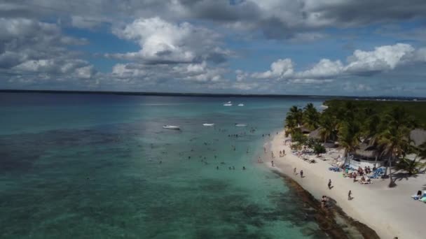 Натовп Людей Купаються Кристалічних Морських Водах Острові Каталіна Романа Домініканській — стокове відео