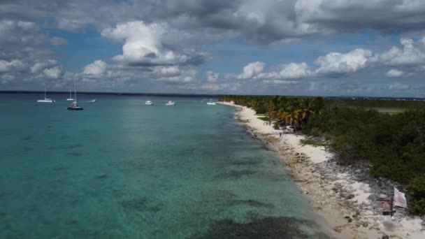 Drone Volando Sobre Playa Dominicana Mar Turquesa Isla Catalina República — Vídeo de stock