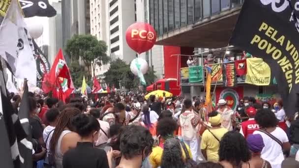 São Paulo Brasil Paz Consciência Negra Pessoas Com Bandeiras Protestando — Vídeo de Stock