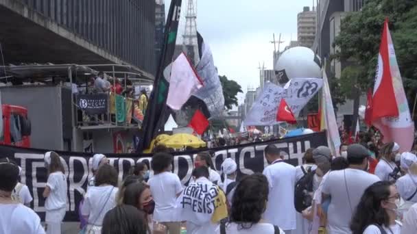 Protest Avenue Paulista Sao Paulo Brazílie Dav Lidí Během Černého — Stock video