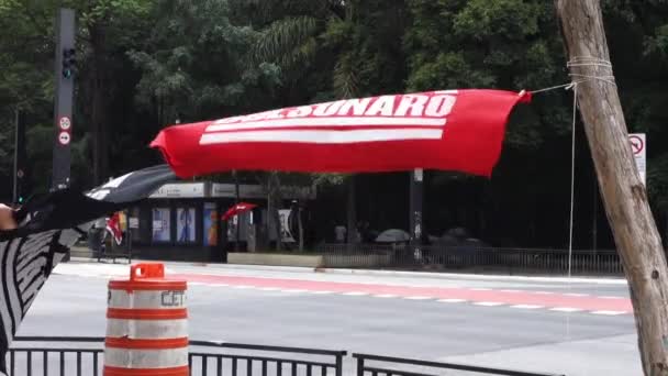 Bolsonaro Dehors Signe Sur Des Drapeaux Dans Centre Ville Sao — Video