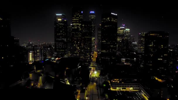 Flygfoto Downtown Los Angeles Natten Med Skyskrapor Skyline — Stockvideo