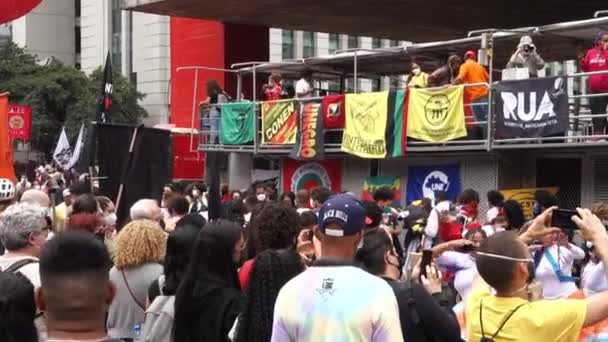 Multitud Personas Bailarines Sao Paulo Mitin Conciencia Negra Protesta Contra — Vídeos de Stock