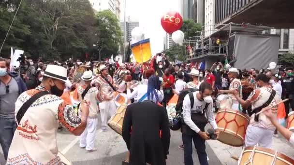 Drummers Black Consciousness Rally Sao Paulo Brazilië Menigte Tegen Racisme — Stockvideo