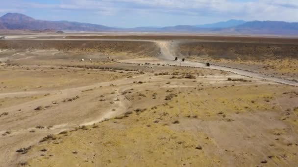 Pandilla Motociclistas Conduciendo Por Desierto Escenario Post Apocalíptico — Vídeo de stock