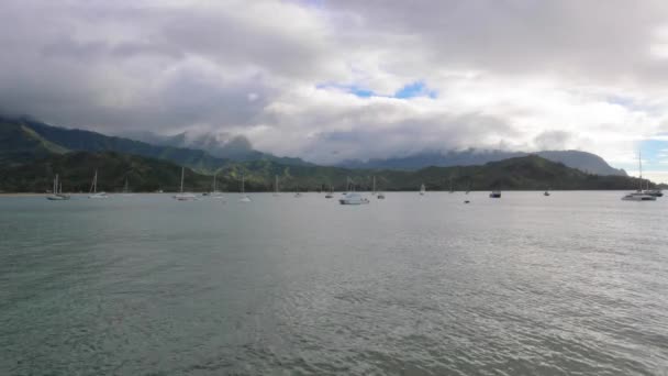 Boten Bij Hanalei Bay Kauai Hawaii — Stockvideo