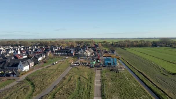 Jib Construction Site Newly Built Suburban Neighborhood Surrounded Green Meadows — Stock Video