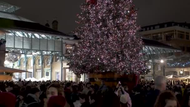 Multitud Personas Covent Garden Para Ver Árbol Navidad Por Noche — Vídeos de Stock