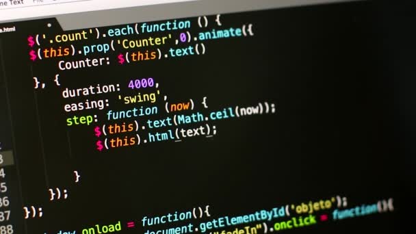 画面上でのクローズアップコーディング 画面ノートパソコン上でのHtmlとプログラミング 開発ウェブ 開発者 Pythonコード — ストック動画
