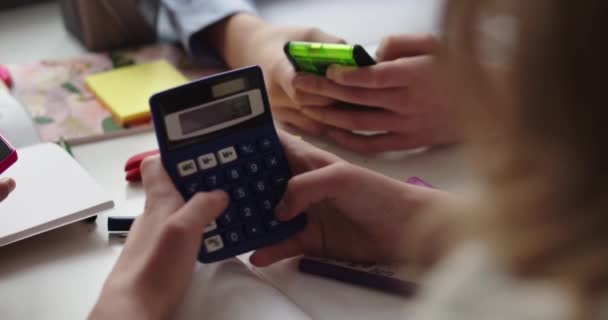 Person Performing Arithmetic Using Calculator Calculator Doing Maths — Stock Video