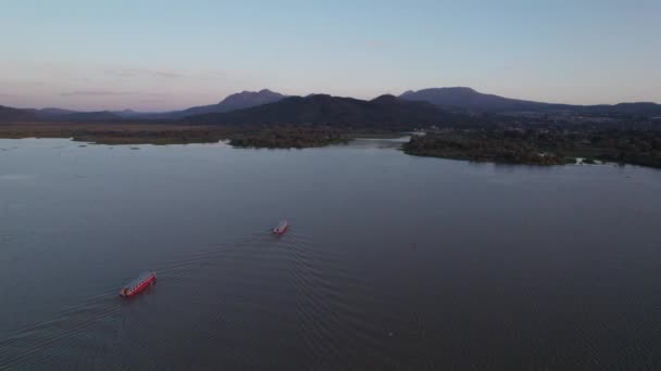 Vista Drone Barcos Lago Janitzio — Vídeo de Stock