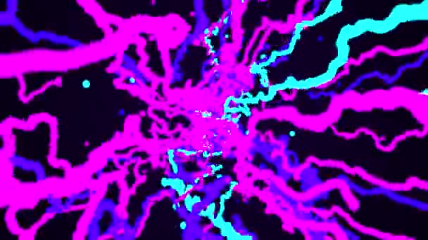 Animatie Neon Lines Deeltjesbanen Naadloze Lussen Abstracte Chaotische Veelkleurige Neon — Stockvideo