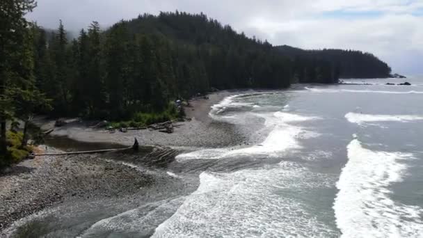 Flygbilder Sombrio Stranden Molnig Dag Våren 2021 Stora Vågor Kraschar — Stockvideo