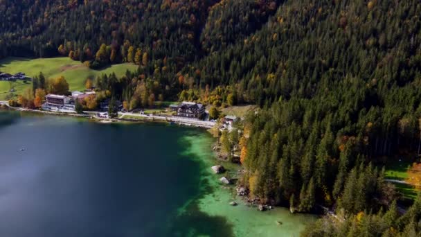 Flying Hintersee Bavaria Germany Sunny Autumn Day — Stock Video