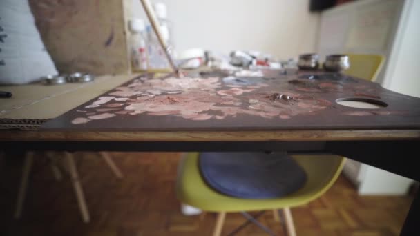 Smudging Pallete Χρώμα Πινέλο Στο Στούντιο Diy — Αρχείο Βίντεο