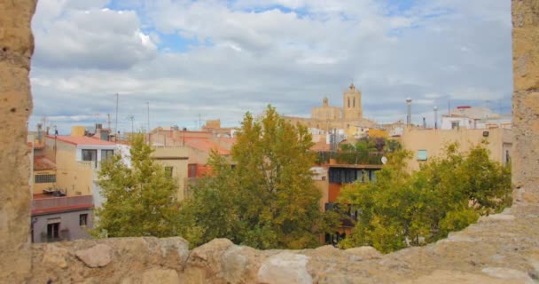 Cityscape Tarragona Catalonia Spain Captured Remains Medieval Castle Cloudy Day — Stock Video