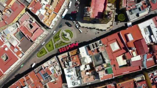 Vista Aérea Arriba Hacia Abajo Plaza Mayor Guanajuato Catedral — Vídeos de Stock