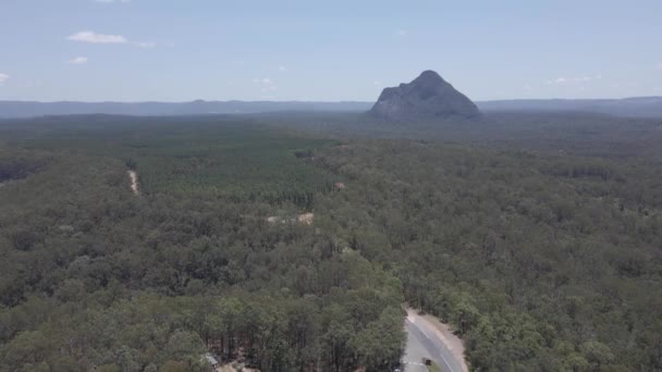 Kis Park Buja Erdő Közepén Kilátással Mount Beerwah Üvegházi Hegyekre — Stock videók