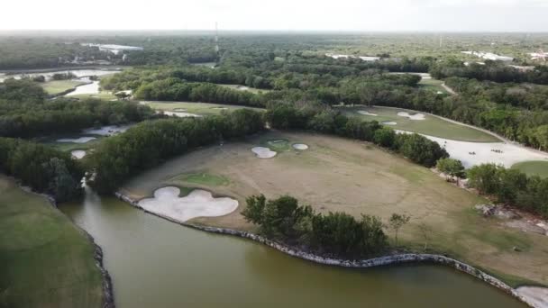 Riesige Landschaft Des Nicklaus Design Golfplatzes Quintana Roo Mexiko Antenne — Stockvideo