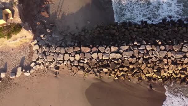 Breakwater Při Západu Slunce Mar Del Plata Argentině Letecký Shora — Stock video