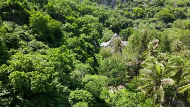 Orman Içindeki Bir Budist Tapınağının Havadan Çekilmiş Görüntüleri Wat Khao — Stok video