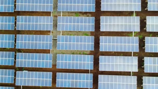 许多太阳能电池板的自上而下的低空飞行 — 图库视频影像
