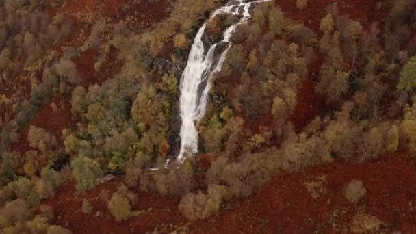Ein Wasserfall Den Schottischen Highlands Mit Bergigen Wäldern Namens Ben — Stockvideo