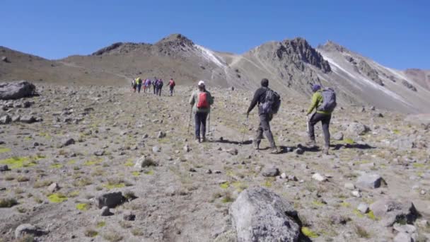 Wandelaars Lopen Naar Top Van Nevado Toluca Vulkaan — Stockvideo