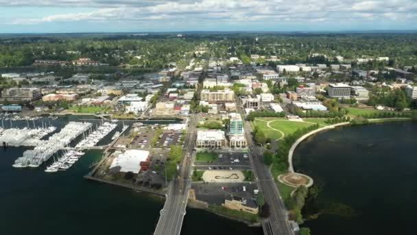 Mozi Madártávcső Olympia Yacht Club Közelében Washington State Capitol Building — Stock videók