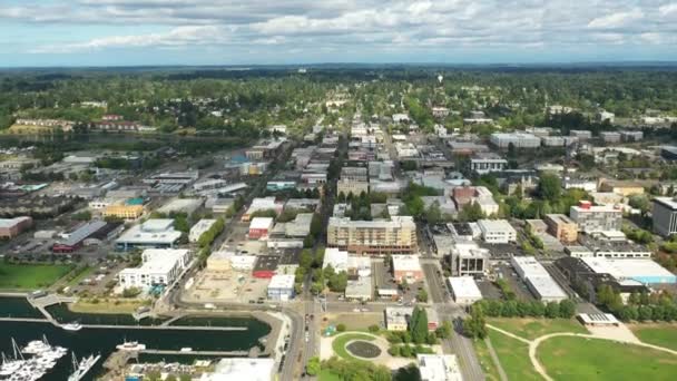 Cinematic Aerial Drone Dolly Shot Olympia Yacht Club Washington State — Stock Video