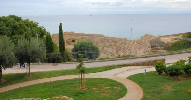 Beautiful Well Maintained Park Tarragona Roman Amphitheatre Captured Video Shoot — Stock Video