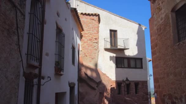 Antiguas Calles Medievales Históricas Vilafames Castellón España Plano Medio — Vídeos de Stock