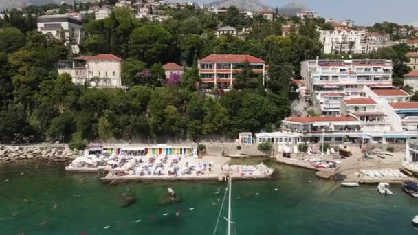 Herceg Novi Promenade Waterfront Montenegro Vista Aérea Drone Praia Porto — Vídeo de Stock