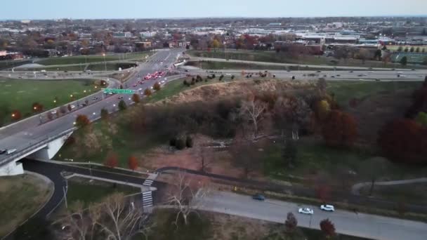 Drone Sunset Shot Next Forest Park Louis — Vídeo de Stock