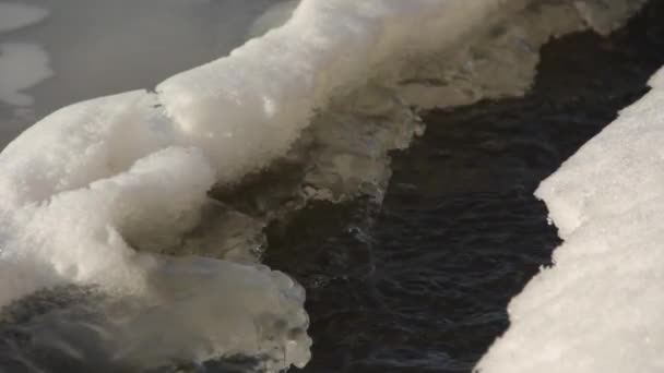 Закрытие Трещины Льдах Над Текущей Рекой — стоковое видео