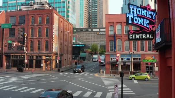 Honky Tonk Central Nashville Lower Broadway Lipscomb University Rising Aerial — Stock Video