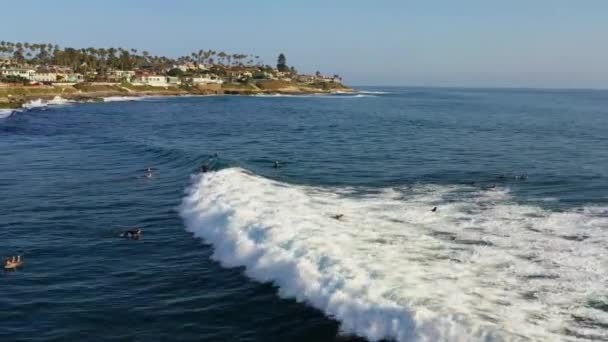 Panela Aérea Esquerda Surfistas Jolla Dia Ensolarado Califórnia Eua — Vídeo de Stock