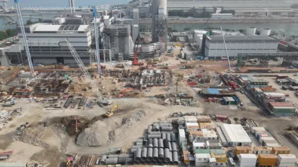 Vue Aérienne Site Construction Centrale Électrique Jour Drone Latéralement — Video