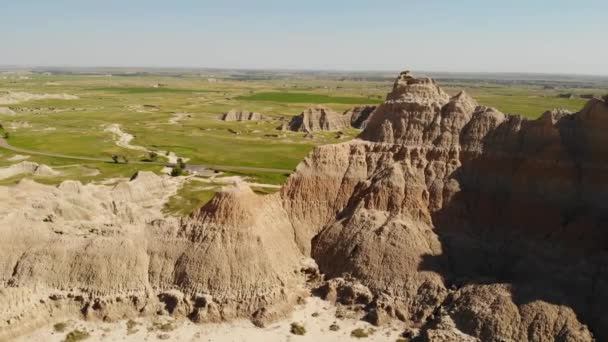 Національний Парк Бедлендс Південна Дакота Сша Aerial View Butte Pinnacles — стокове відео