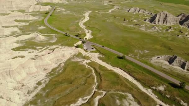 Luftaufnahme Des Badlands National Park South Dakota Usa Robuste Sandsteinhügel — Stockvideo