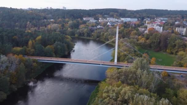 Aerial Orbiting Shot Suburban District Vrynas Vilnius Lithuania Autumn Foliage — Vídeos de Stock