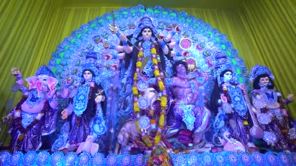 Maior Festival Bengala Ocidental Durga Puja Com Ídolo Durga Thakur — Vídeo de Stock
