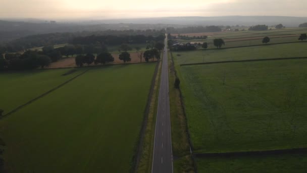 Drone Footage Flying Long Straight Road Dawn Sheffield City Distance — Stock Video