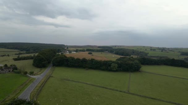 Drone Shot Flying Ringinlow Road Peak District Sheffield Sky Cloudy — Stock Video